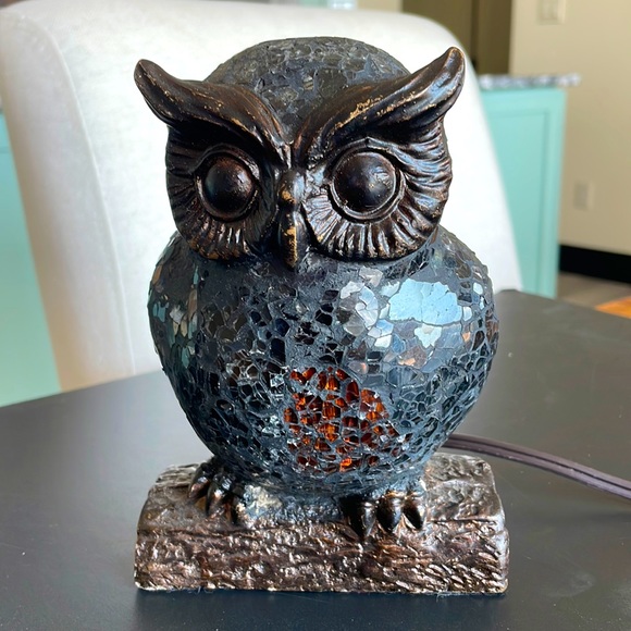 *SOLD*****Vintage Mosaic Crackle Glass Night Owl Table Nightstand Lamp - Picture 3 of 16